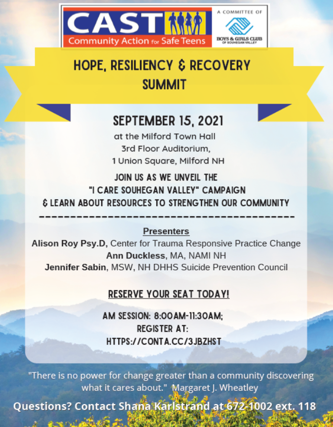 Hope, Resilience, & Recovery Summit flyer