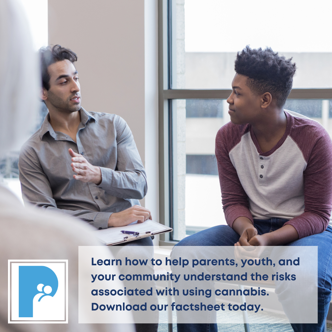 Learn how to help parents, youth, and your community understand the risks associated with using cannabis. (multiracial members of a discussion group in conversation)