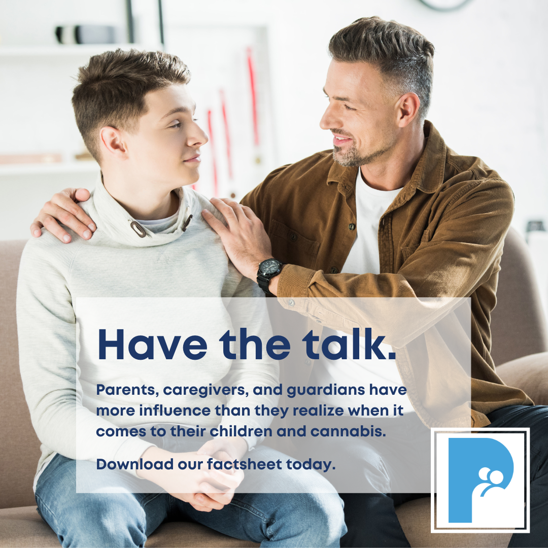Have the talk. Parents, caregivers, and guardians have more influence than they realize when it comes to their children and cannabis. (caucasian father speaking to teen son)