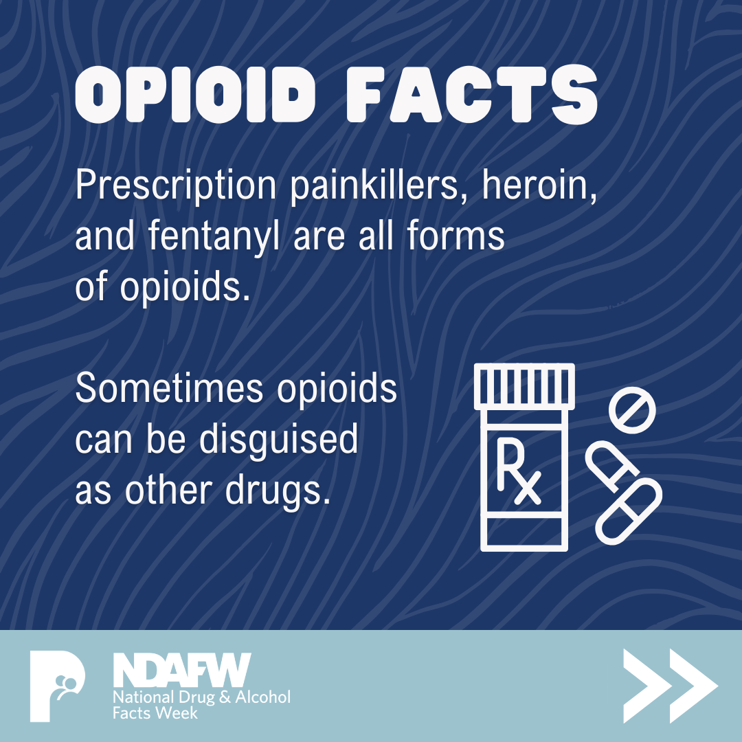OPIOID FACTS | Prescription painkillers, heroin, and fentanyl are all forms of opioids. Sometimes opioids can be disguised as other drugs.