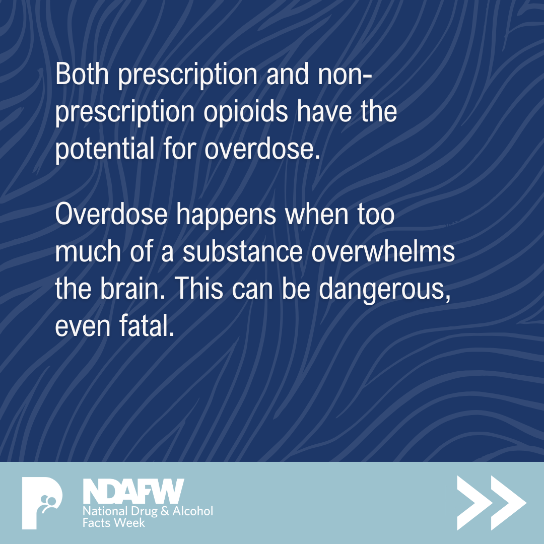 Both prescription and non-prescription opioids have the potential for overdose. Overdose happens when too much of a substance overwhelms the brain. This can be dangerous, even fatal.